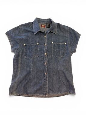 Vintage Denim Button Front Shirt Women’s Medium Short Sleeve Western Chambray